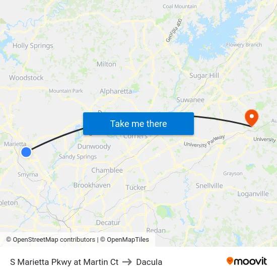 S Marietta Pkwy at Martin Ct to Dacula map