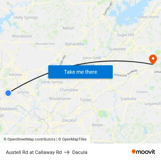 Austell Rd at Callaway Rd to Dacula map