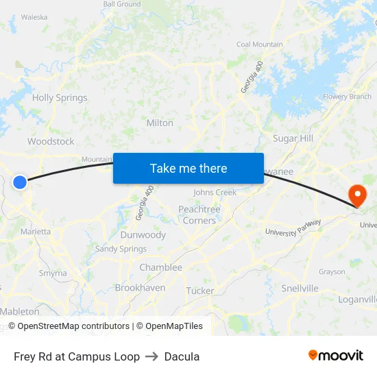 Frey Rd at Campus Loop to Dacula map