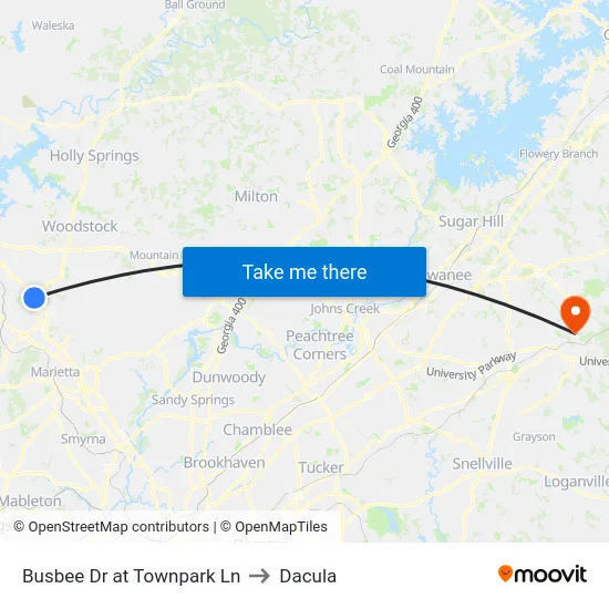 Busbee Dr at Townpark Ln to Dacula map