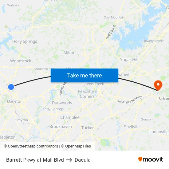 Barrett Pkwy at Mall Blvd to Dacula map