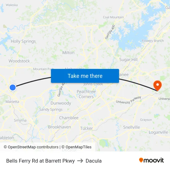 Bells Ferry Rd at Barrett Pkwy to Dacula map