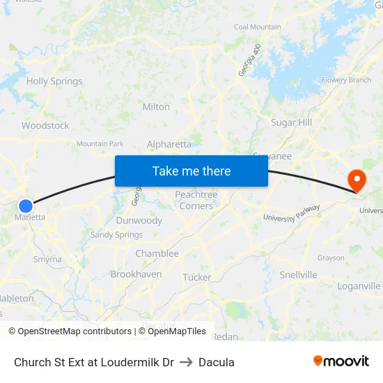 Church St Ext at Loudermilk Dr to Dacula map