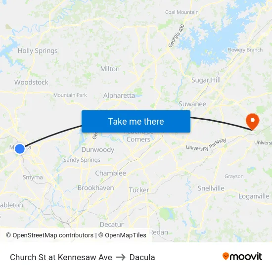 Church St at Kennesaw Ave to Dacula map