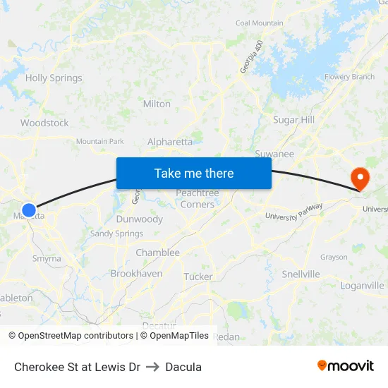 Cherokee St at Lewis Dr to Dacula map