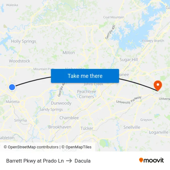 Barrett Pkwy at Prado Ln to Dacula map