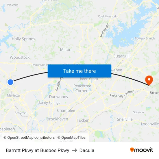 Barrett Pkwy at Busbee Pkwy to Dacula map