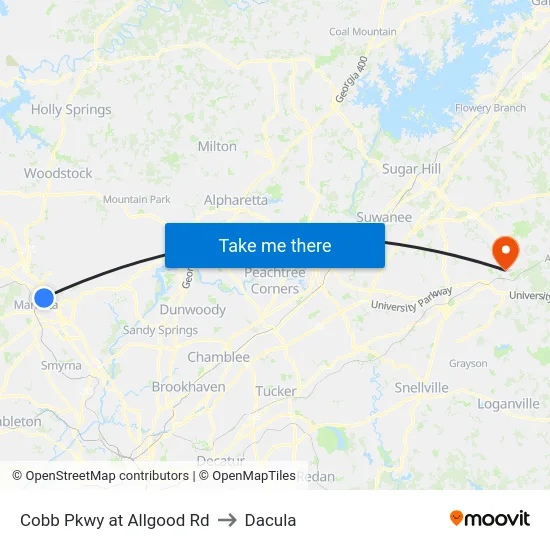 Cobb Pkwy at Allgood Rd to Dacula map