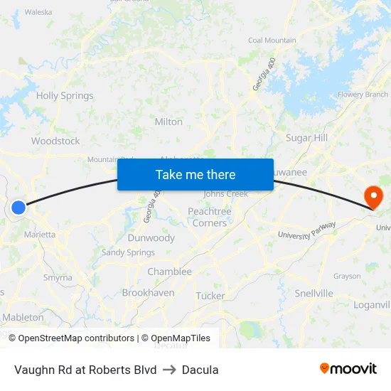 Vaughn Rd at Roberts Blvd to Dacula map