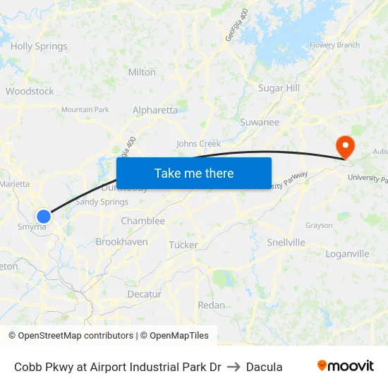 Cobb Pkwy at Airport Industrial Park Dr to Dacula map