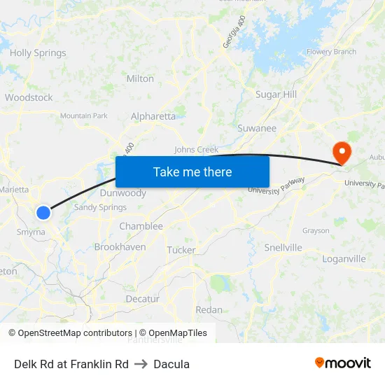 Delk Rd at Franklin Rd to Dacula map