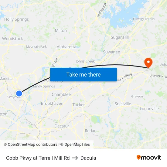 Cobb Pkwy at Terrell Mill Rd to Dacula map