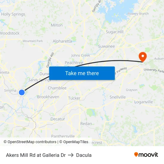 Akers Mill Rd at Galleria Dr to Dacula map