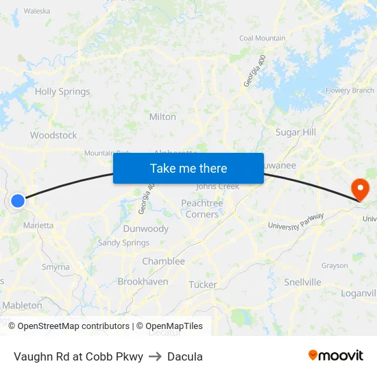 Vaughn Rd at Cobb Pkwy to Dacula map
