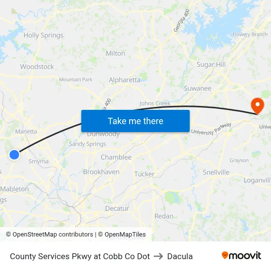 County Services Pkwy at Cobb Co Dot to Dacula map