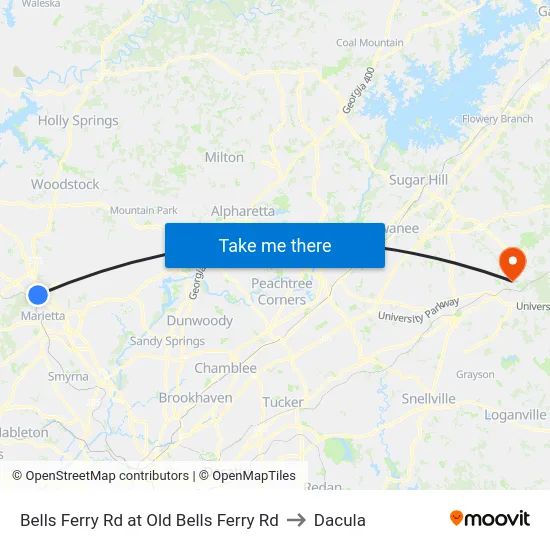 Bells Ferry Rd at Old Bells Ferry Rd to Dacula map