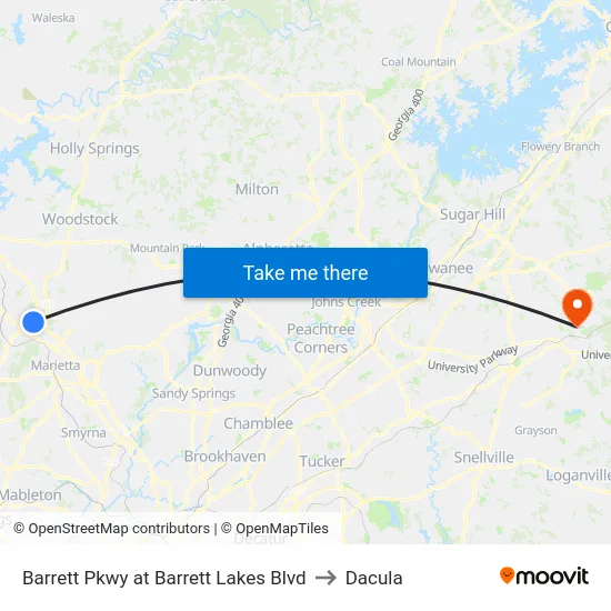 Barrett Pkwy at Barrett Lakes Blvd to Dacula map