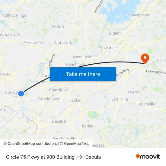 Circle 75 Pkwy at 900 Building to Dacula map
