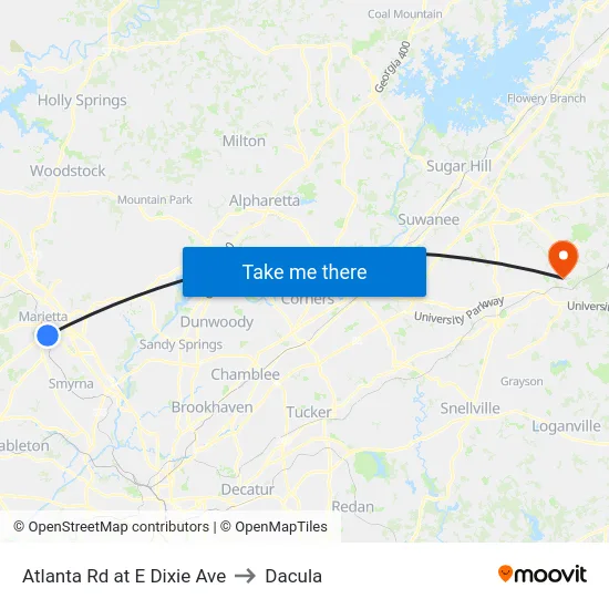 Atlanta Rd at E Dixie Ave to Dacula map