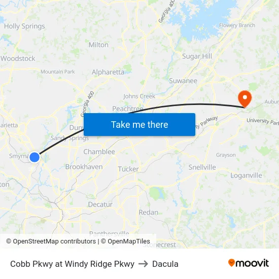 Cobb Pkwy at Windy Ridge Pkwy to Dacula map