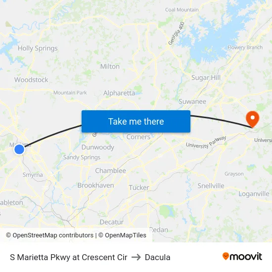 S Marietta Pkwy at Crescent Cir to Dacula map