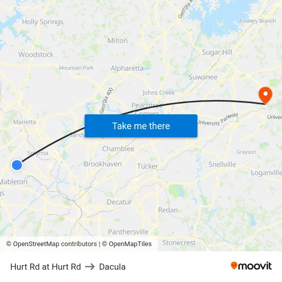 Hurt Rd at Hurt Rd to Dacula map
