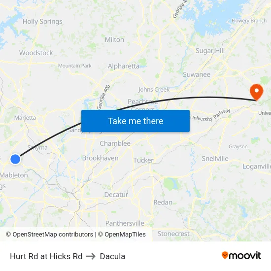 Hurt Rd at Hicks Rd to Dacula map