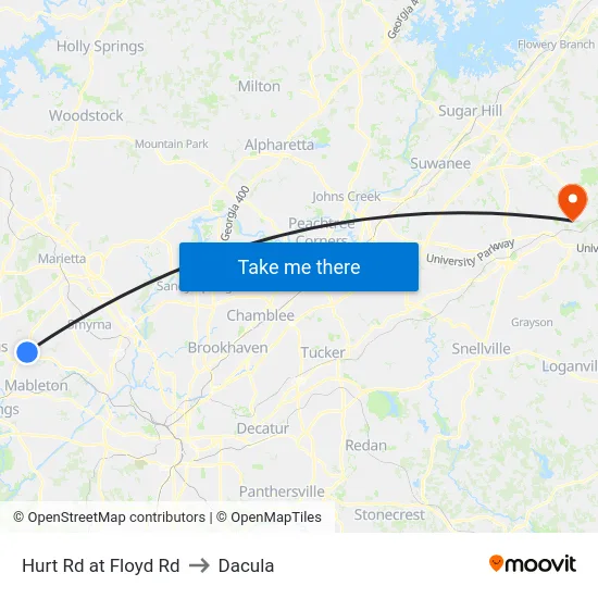 Hurt Rd at Floyd Rd to Dacula map