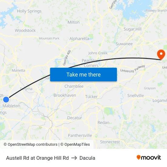 Austell Rd at Orange Hill Rd to Dacula map