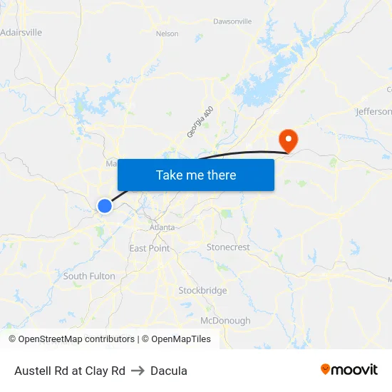 Austell Rd at Clay Rd to Dacula map