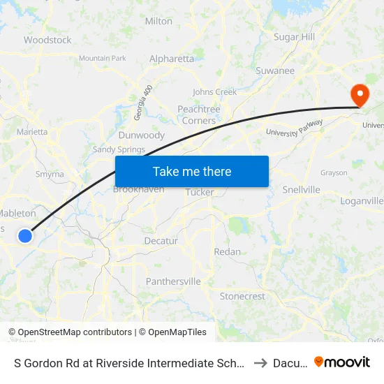 S Gordon Rd at Riverside Intermediate School to Dacula map