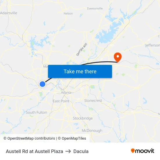 Austell Rd at Austell Plaza to Dacula map