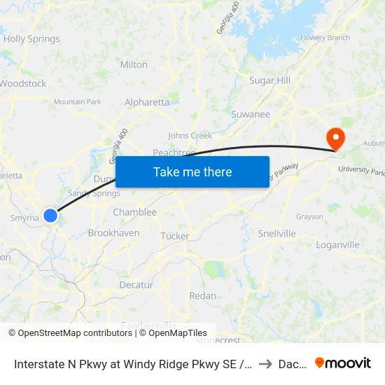 Interstate N Pkwy at Windy Ridge Pkwy SE / Cobb CH to Dacula map