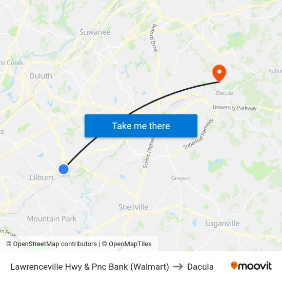 Lawrenceville Hwy & Pnc Bank (Walmart) to Dacula map