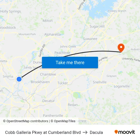 Cobb Galleria Pkwy at Cumberland Blvd to Dacula map