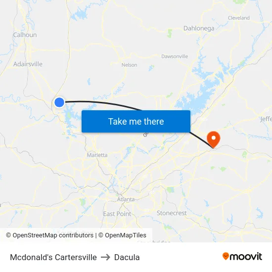 Mcdonald's Cartersville to Dacula map