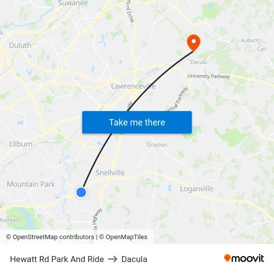 Hewatt Rd Park And Ride to Dacula map