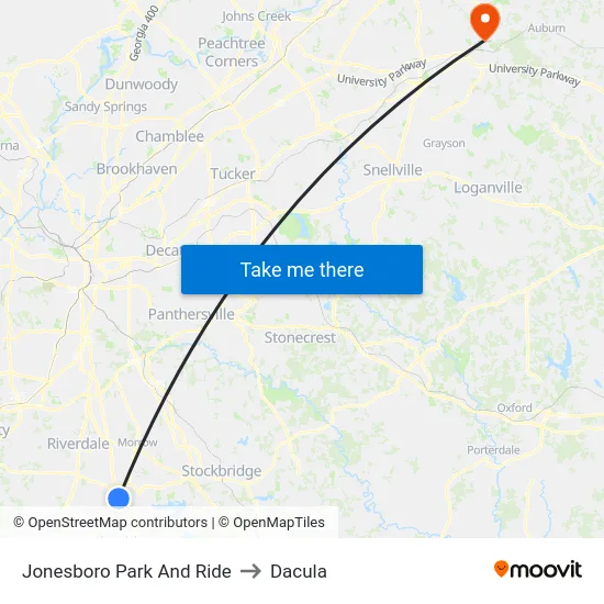 Jonesboro Park And Ride to Dacula map