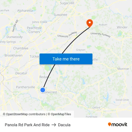 Panola Rd Park And Ride to Dacula map