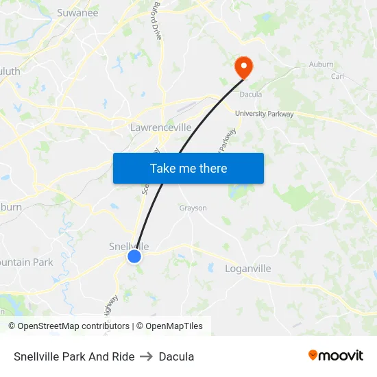 Snellville Park And Ride to Dacula map