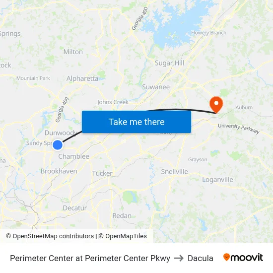 Perimeter Center at Perimeter Center Pkwy to Dacula map