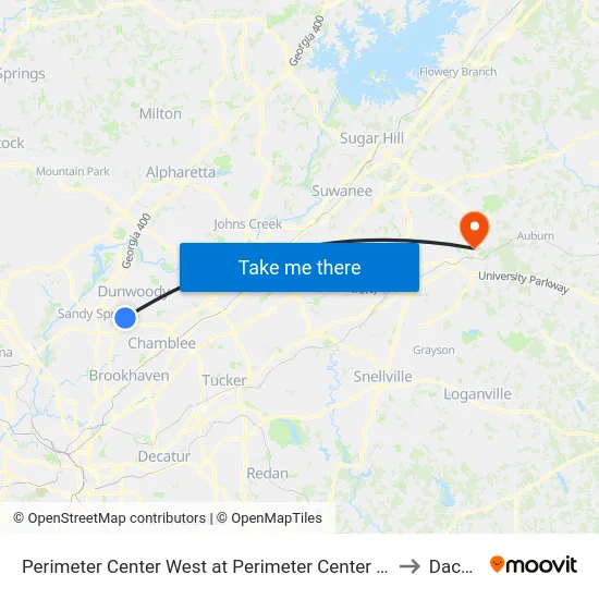 Perimeter Center West at Perimeter Center Pkwy to Dacula map
