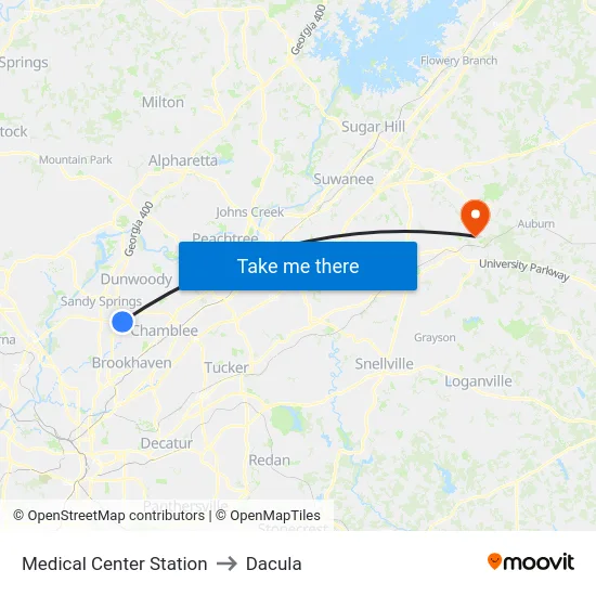 Medical Center Station to Dacula map