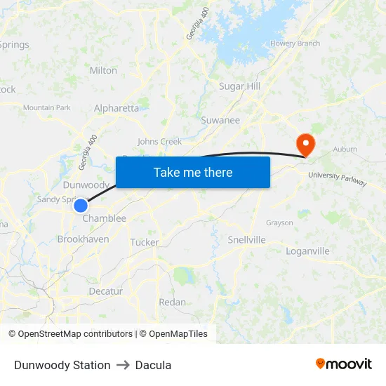 Dunwoody Station to Dacula map