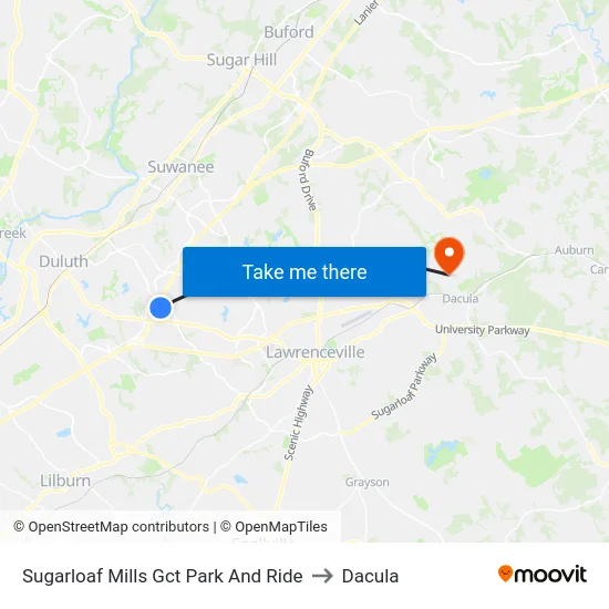 Sugarloaf Mills Gct Park And Ride to Dacula map