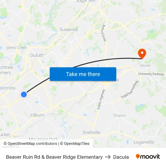 Beaver Ruin Rd & Beaver Ridge Elementary to Dacula map
