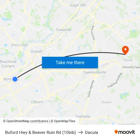 Buford Hwy & Beaver Ruin Rd (10bib) to Dacula map