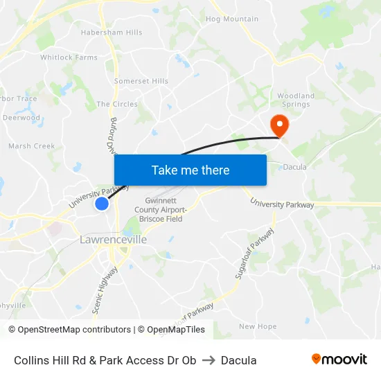 Collins Hill Rd & Park Access Dr Ob to Dacula map