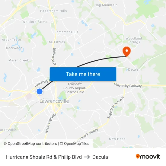 Hurricane Shoals Rd & Philip Blvd to Dacula map