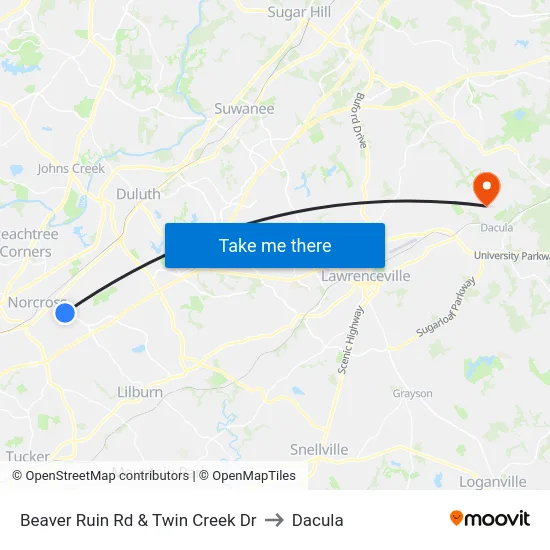 Beaver Ruin Rd & Twin Creek Dr to Dacula map